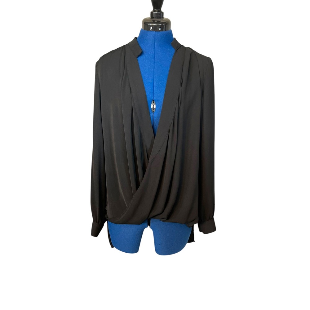 Forever‎ 21 Black Blouse Long Sleeve Surplice Neckline Career Top M
